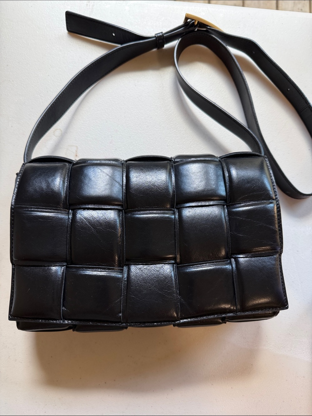 Inspired Black Woven Leather Crossbody Bag